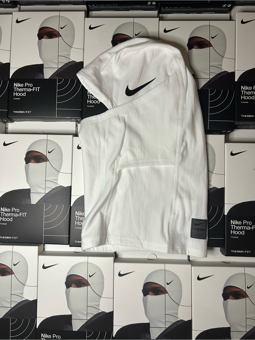 Nike White Therma-FIT Pro Hood with Black Swoosh